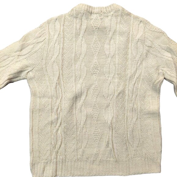 Vintage 1940s-1950s Cream Cable Knit Long Sleeve Crewneck Sweater Medium - Picture 6 of 9